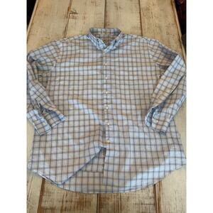 Peter Millar Mens XXL Blue Brown Plaid Cotton Button Down Shirt MS13W113CBL